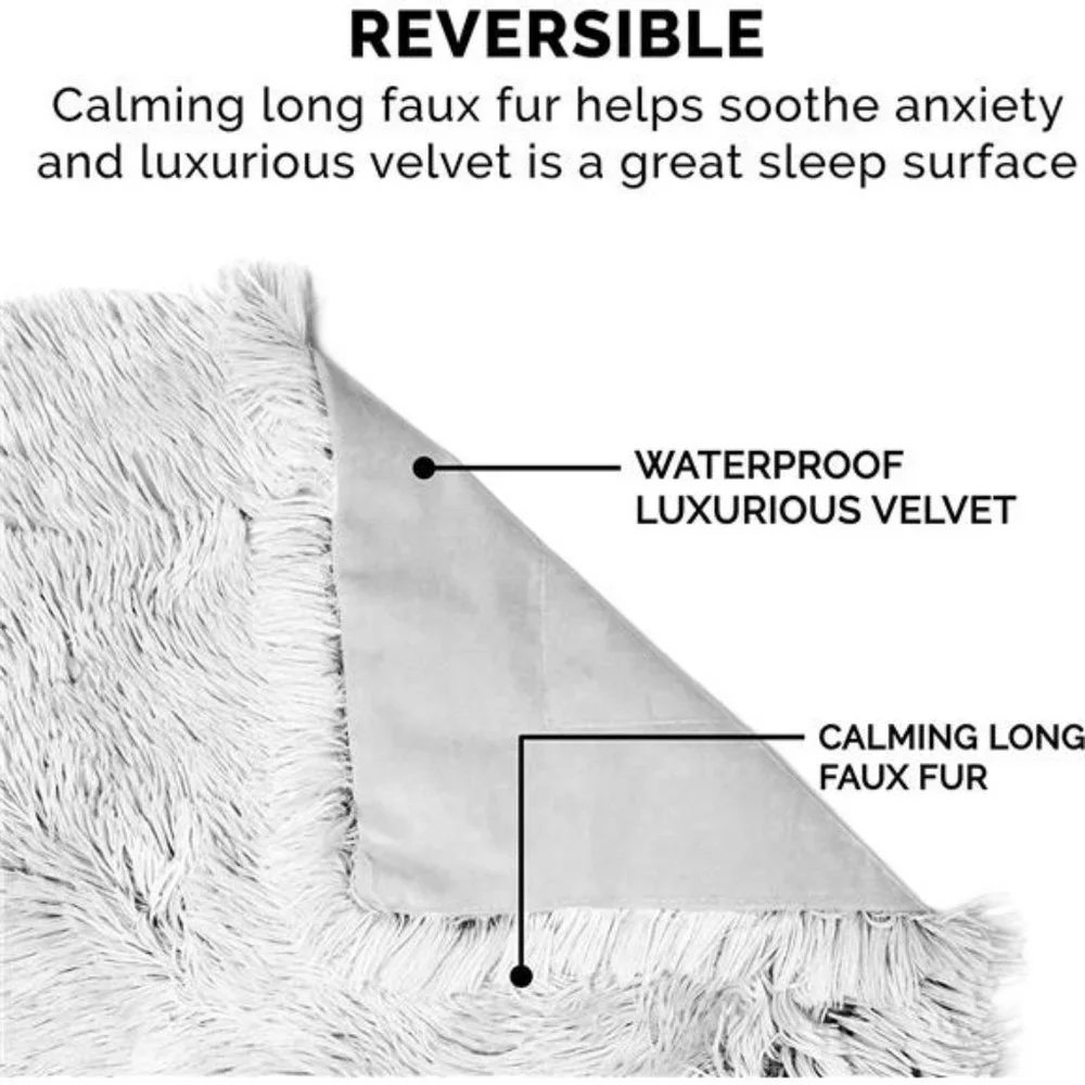 XL Waterproof Plush Long Faux Fur & Velvet Dog Blanket, Washable - Mist Gray